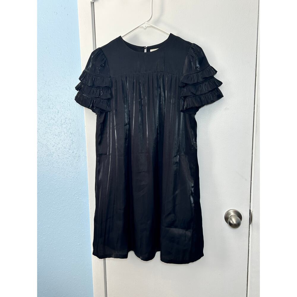 Pinch Mini Dress Small Black Satin Ruffled Sleeve Wedding Guest Whimsigoth - Picture 2 of 10
